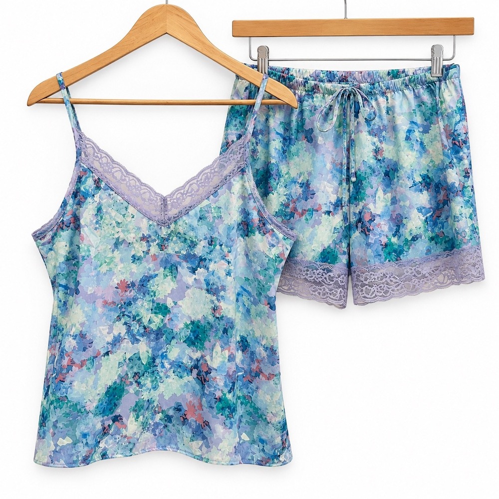 Laundry by Shelli Segal Women Floral Pajama Set Artwork Lace Trim NWT Large